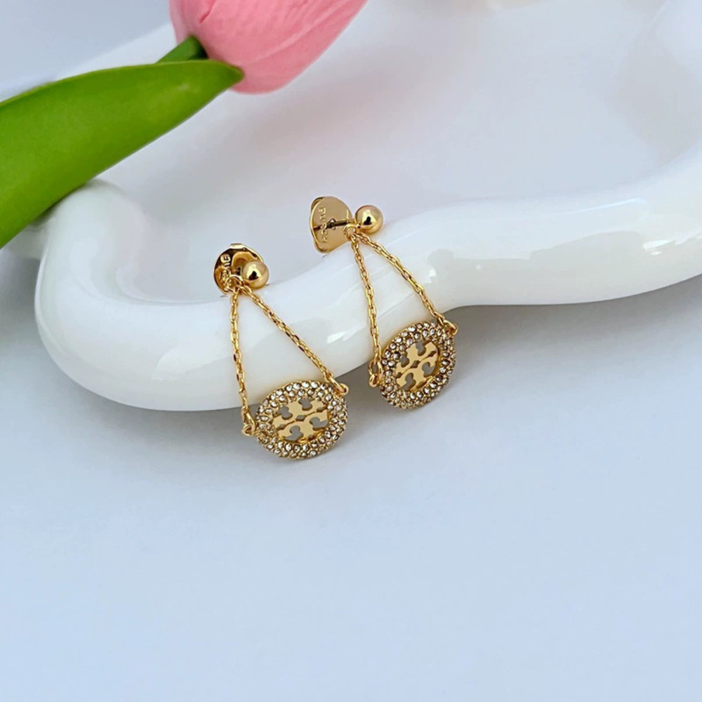 Tory Burch Pave Rhinestone Geometric Hoop Earrings